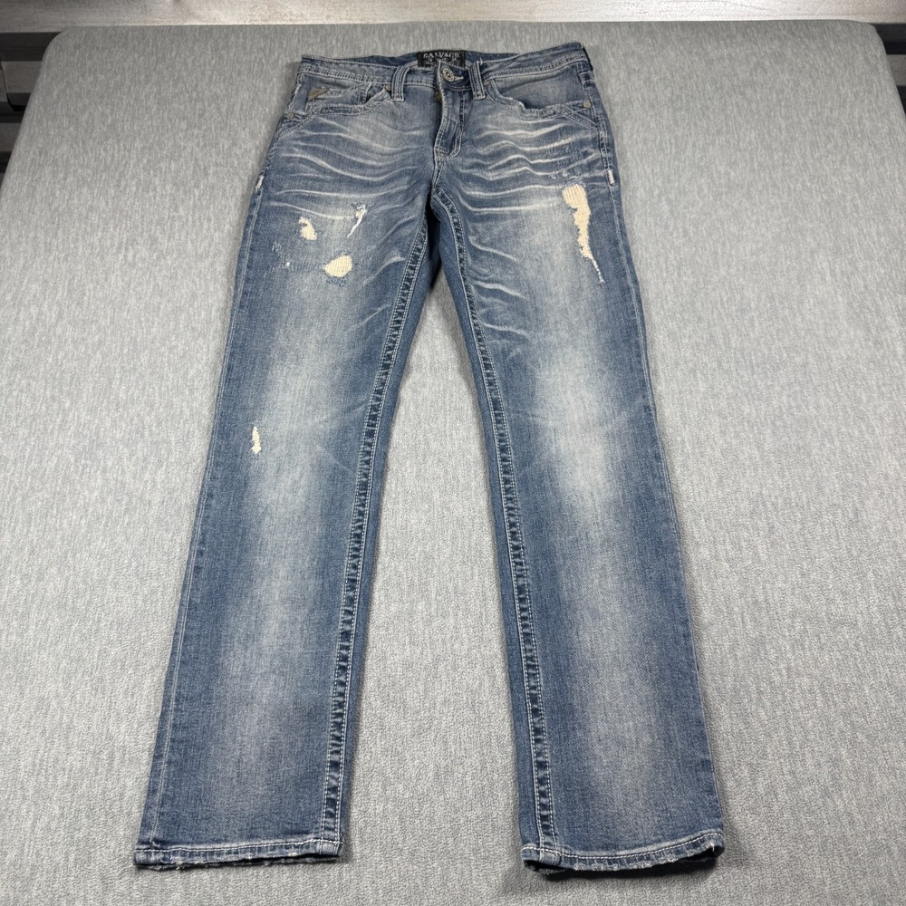 Salvage Jeans Mens 31x32 Havoc Straight Slim Fit Blue Distressed Denim Pants